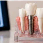 3D Dental Imaging for Implant Planning in Houston Dental implant model with diagnostic dental imaging in the background for 3D implant planning in Houston